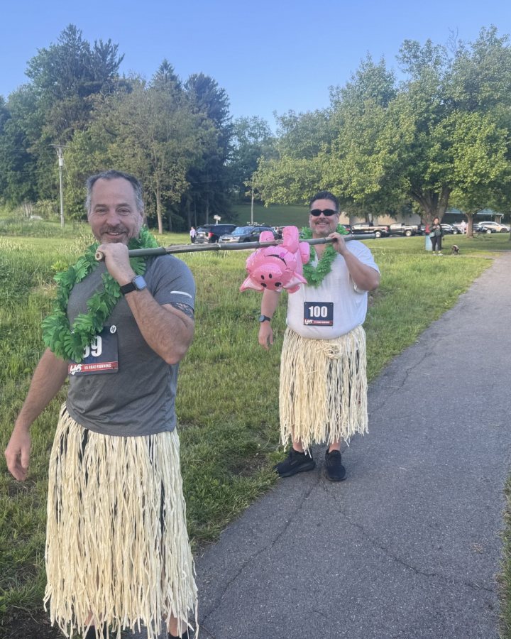 Jeffrey Giffin and John O'Rourke at Luau 5K, & 10K at Akron, PA (20) - 05/16/2026 after earning Best Costume