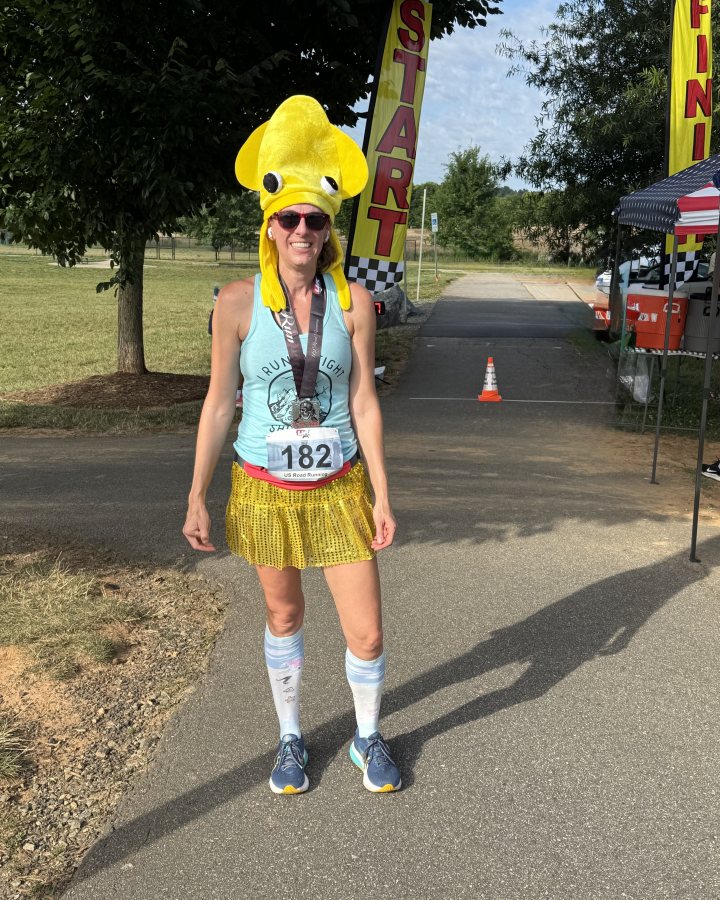Bonnie Saxton at Medal Madness 5K, 10K, & 13.1M at Winston-Salem, NC (24) - 06/13/2026 after earning Best Costume