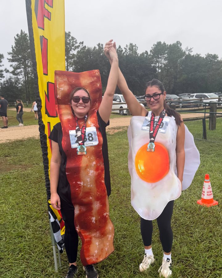 Marisa Lepore (bacon) & Melanie Lepore (egg) at Haunted 5K, 10K & 13.1M at Tallahassee, FL (40) - 10/03/2026 after earning Best Costume